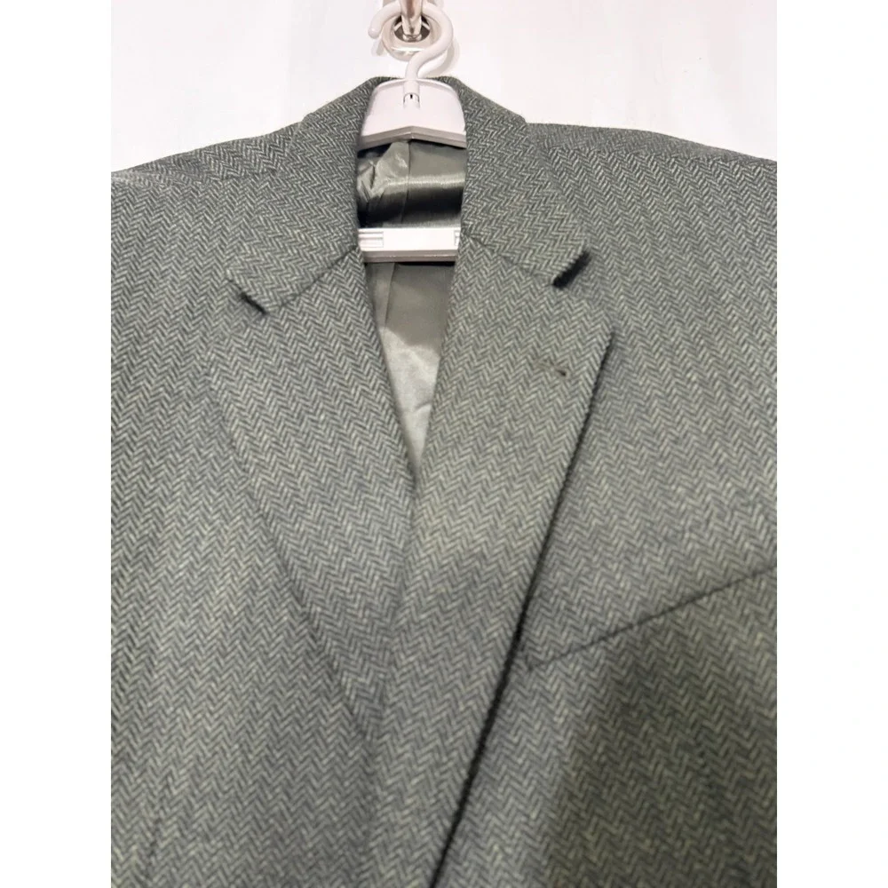 Burberry London Mens 44L Long Wool Tweed Herringbone Blazer Sport Coat Green